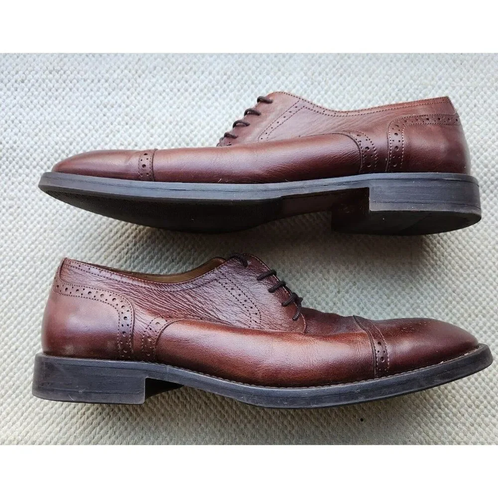 Hadley London Shoes Size 11 Semi Brogue Oxfords Soft Brown Leather Laces Mens